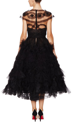 Marchesa Tulle Cap Sleeve Fit & Flare Cocktail Dress