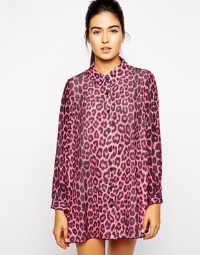 Love Shirt Dress in Pink Leopard Print - Pink leopard