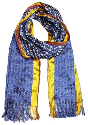 Etro shiny blue and yellow woven printed 21" x 78" scarf