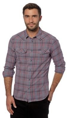 Wrangler Big and tall grey checked popper fastening shirt