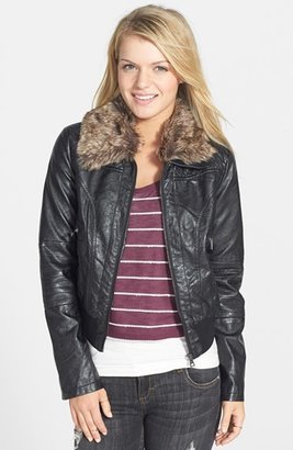 Dollhouse Faux Leather Bomber Jacket with Faux Fur Trim