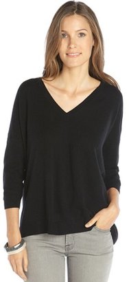 Autumn Cashmere black cashmere rear zipper 3/4 sleeve dolman sweater