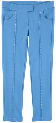 Miss Blumarine Blue milano jersey trousers with rhinestones