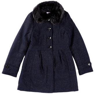 Jessica Simpson Faux Fur Collar Lurex Church Coat (Big Girls)