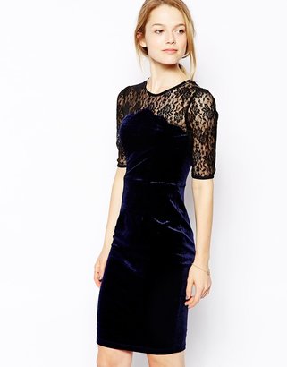 Sugarhill Boutique Martha Velvet Dress With Lace Sleeves