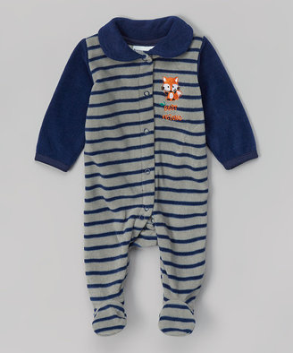 Buster Brown Navy & Gray Stripe Footie - Infant