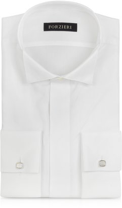 Forzieri White Cotton and Viscose French Cuff Tuxedo Shirt