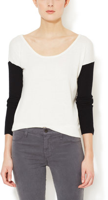 Central Park West Ribbed Crewneck Sweater with Chiffon Back