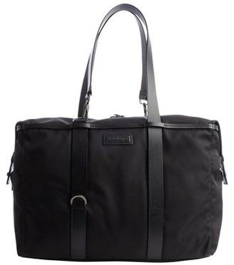 Ferragamo black nylon leather strap weekend bag