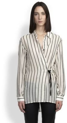 Ann Demeulemeester Convertible Wrap-Front Stripe Shirt