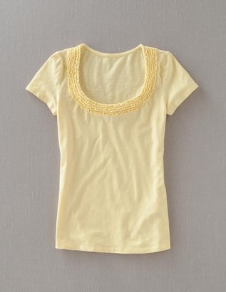 Boden Women's Brand New Pretty Ruffle Tee Shirt Pear Drop Yellow Stretch Cotton