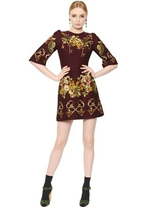 Dolce & Gabbana Keys & Floral Wool & Silk Gazar Dress