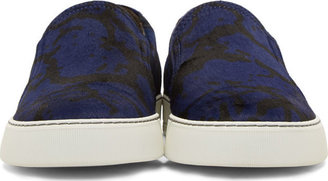 Lanvin Black & Blue Calf-Hair Slip-On Shoes