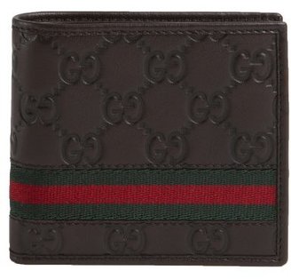 Gucci brown leather guccissima bi-fold coin wallet