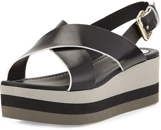 Fendi Crisscross Flatform Sandal, Nero/Bianco