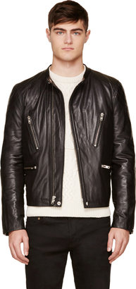 BLK DNM Black Leather Band Collar Biker Jacket