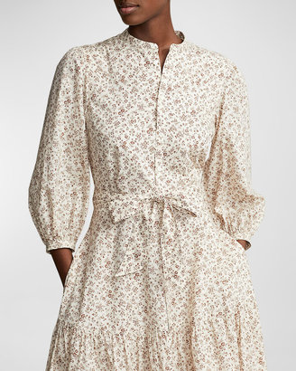Polo Ralph Lauren Belted Floral Cotton Tiered Midi Dress