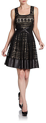Mark + James by Badgley Mischka Faux Leather-Trimmed Lace Dress