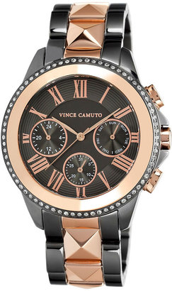 Vince Camuto Women's Rose Gold-Tone Pyramid Stud and Gunmetal-Tone Bracelet Watch 42mm VC-5157RGTT