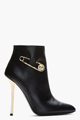 Versus Black leather gold-trimmed Army Boots