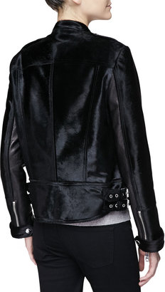 Burberry Leather & Calf Hair Moto Jacket