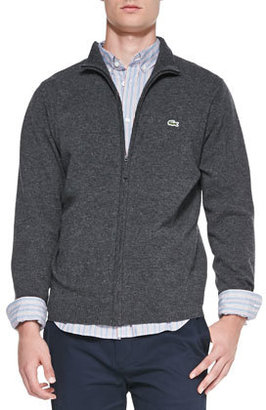 Lacoste Full-Zip Wool Sweater, Gray