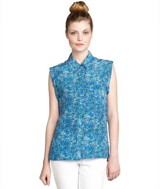 Winter Kate blue and green splatter print silk pocketed sleeveless blouse