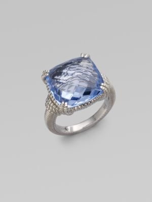 Judith Ripka La Petite Blue Quartz & Sterling Silver Cushion Cocktail Ring