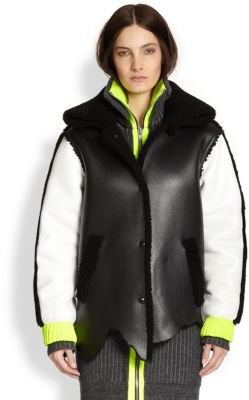Alexander Wang Shearling-Trimmed Leather Varsity Jacket