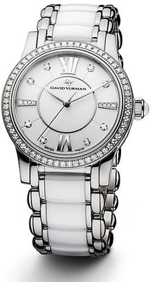 David Yurman Classic 34MM Stainless Steel Quartz Watch with White Ceramic and Diamonds