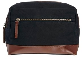 ASOS Canvas and Leather Wash Bag - Navy