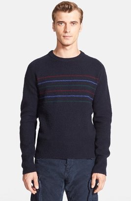 Michael Bastian Gant by Stripe Wool Crewneck Sweater with Suede Elbow Patches
