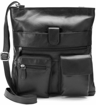 R&R Leather Double Pocket Leather Crossbody Bag