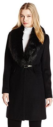 Ivanka Trump Women's Wrap Coat with Removable Faux-Fur Collar