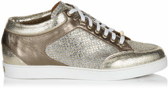 Jimmy Choo Miami Champagne Glitter Fabric and Suede Trainers