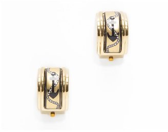 Hermes Pre-Owned Black Anchor Gold Enamel Gold Earrings