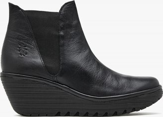 Fly London Woss Black Leather Wedge Ankle Boots