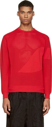 Alexander McQueen Red Perforated Knit Crewneck Sweater