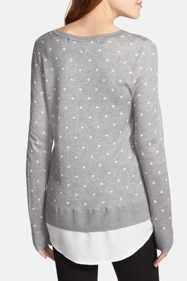 Kensie Diamond Pattern Crewneck Sweater with Shirttail Hem