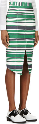 Thom Browne Green Striped Front Vent Pencil Skirt