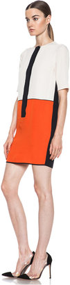 Victoria Beckham Victoria Color Block Acetate-Blend Tunic in Cream & Tangerine & Navy