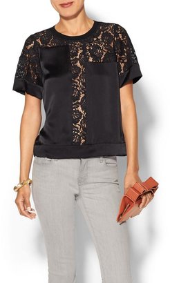 Rebecca Taylor Short Sleeve Lace Inset Top