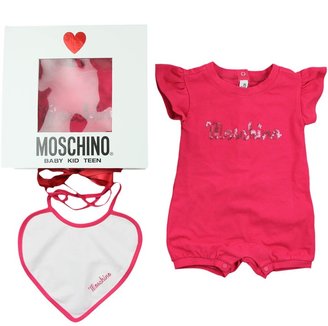 Moschino Baby Girls Cerise Romper & Bib Gift Set