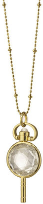 Monica Rich Kosann 18k Gold Mini Round Rock Crystal Pocketwatch Key Necklace