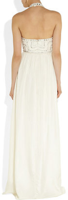 Matthew Williamson Crystal And Faux Pearl-embellished Silk Gown - Off-white