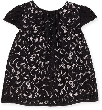 Milly Minis Floral Lace Cap-Sleeve Top, Black/Blush, Sizes 8-12