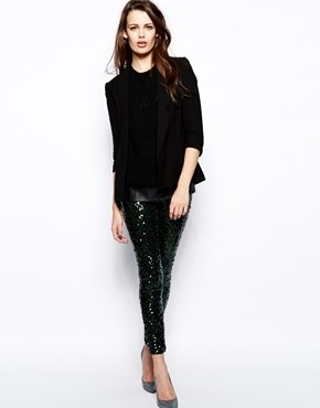 French Connection Ozlem Sequin Leggings - Dark green