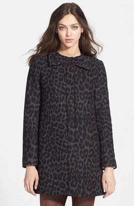 Betsey Johnson Collarless Leopard Print Wool Blend Coat (Online Only)