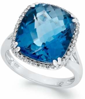 Macy's 14k White Gold Ring, Cushion-Cut London Blue Topaz (9-3/8 ct. t.w.) and Diamond (1/5 ct. t.w.) Ring
