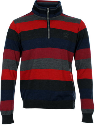 Paul & Shark Dark Grey Stripe Shark Fit Quarter-Zip Knitted Sweater